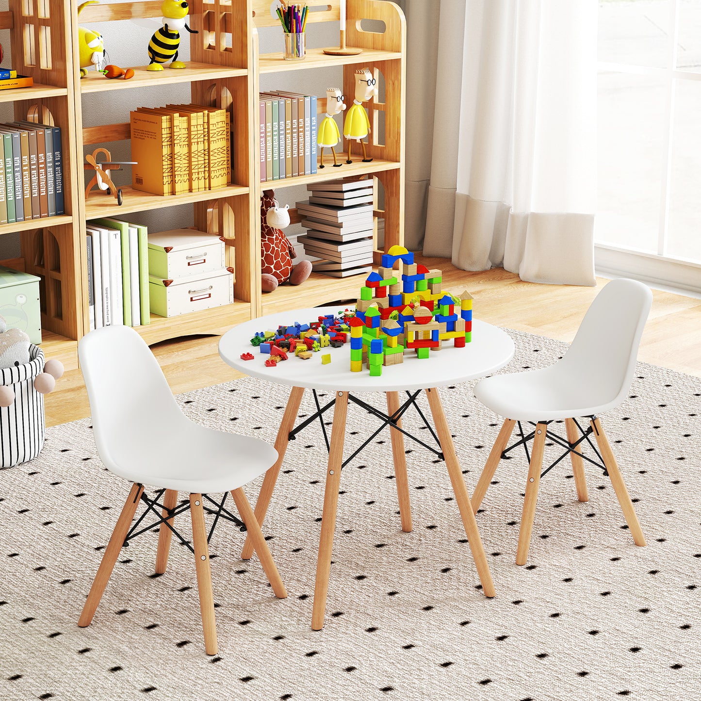 Kids Table and Chair Set with 2 Armless Chairs