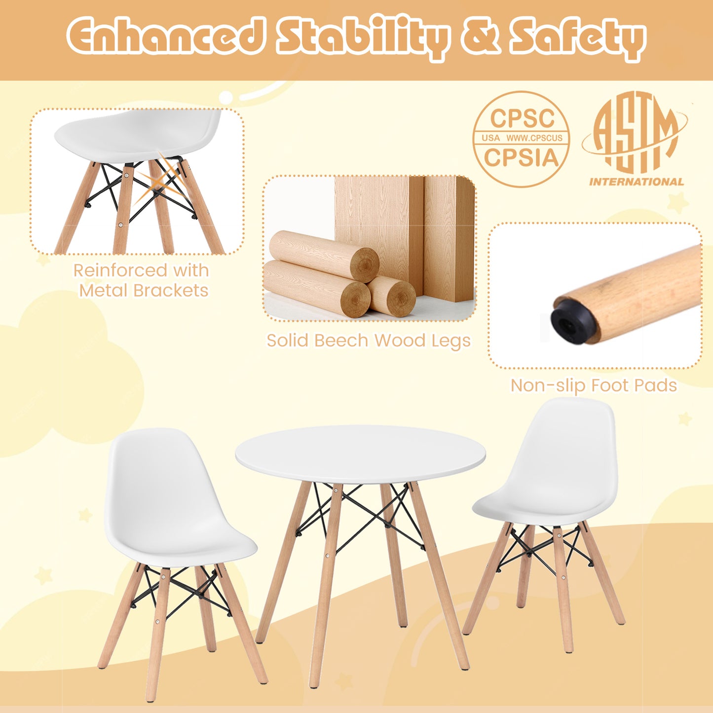 Kids Table and Chair Set with 2 Armless Chairs