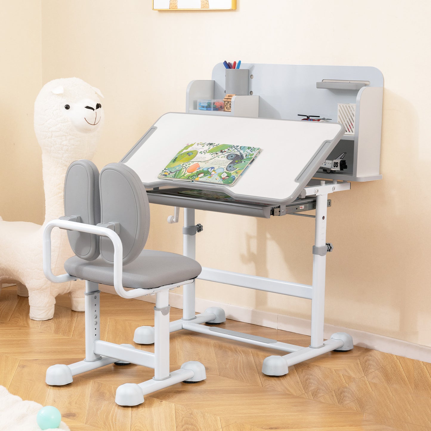 Kids Study Desk and Chair Set with Tilt Desktop