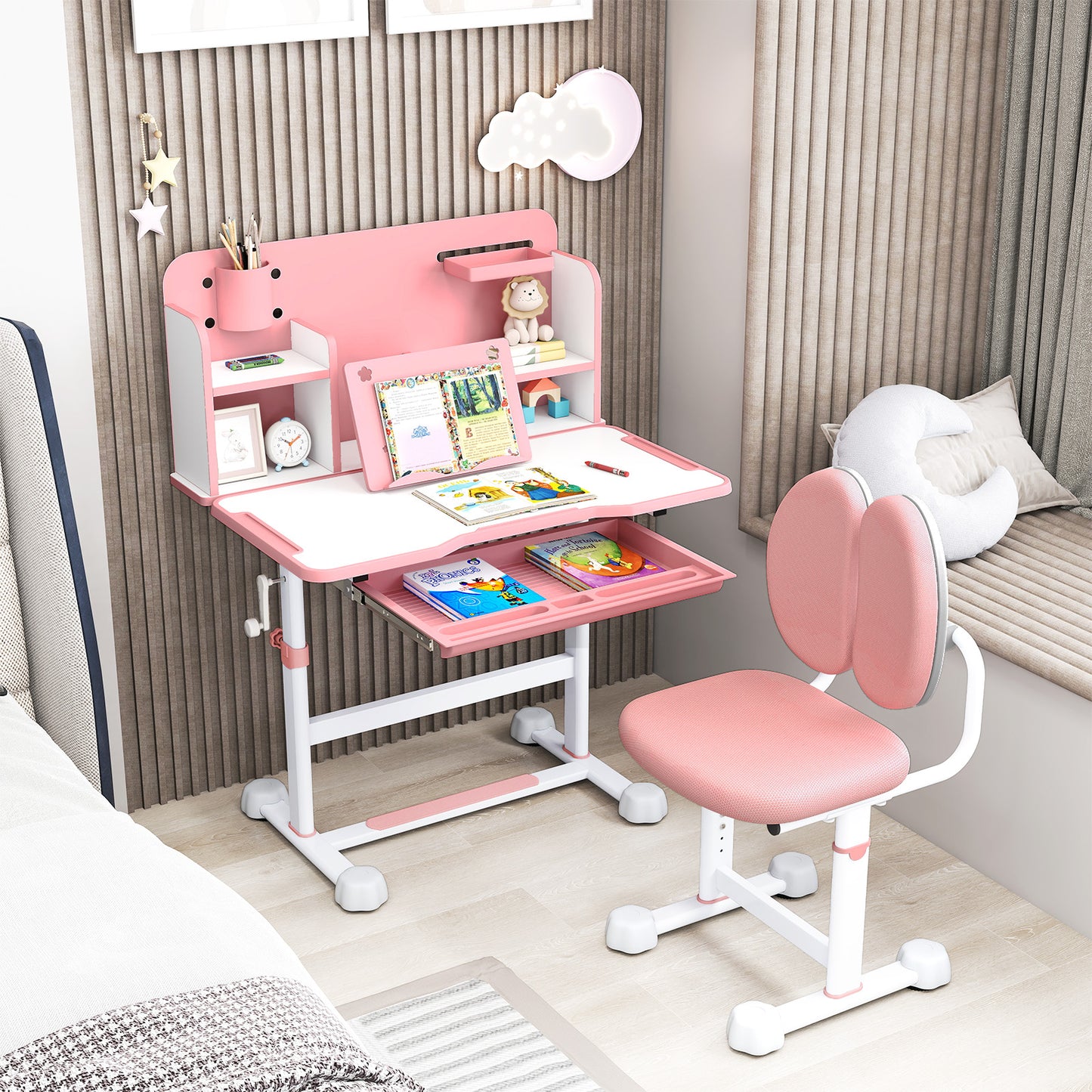 Kids Study Desk and Chair Set with Tilt Desktop
