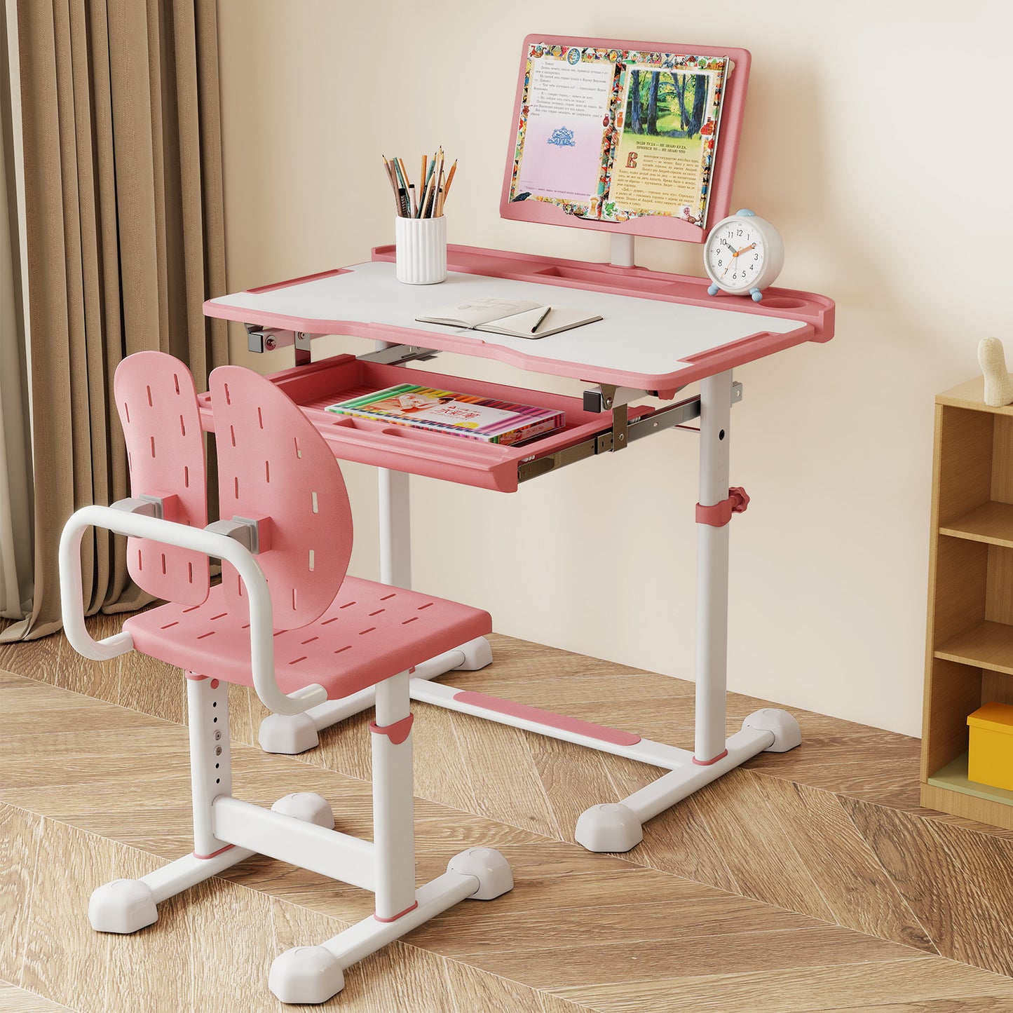 Kids Study Desk and Chair Set with Adjustable Height