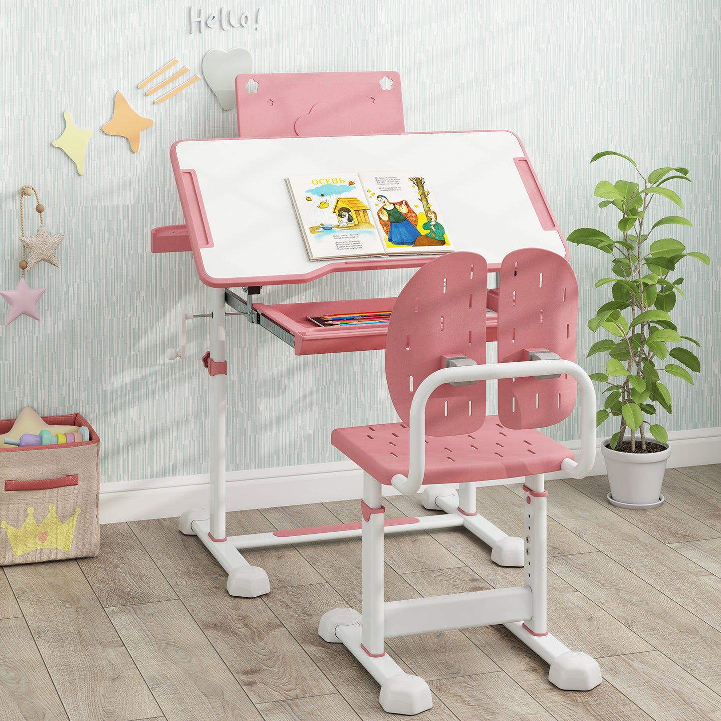 Kids Study Desk and Chair Set with Adjustable Height