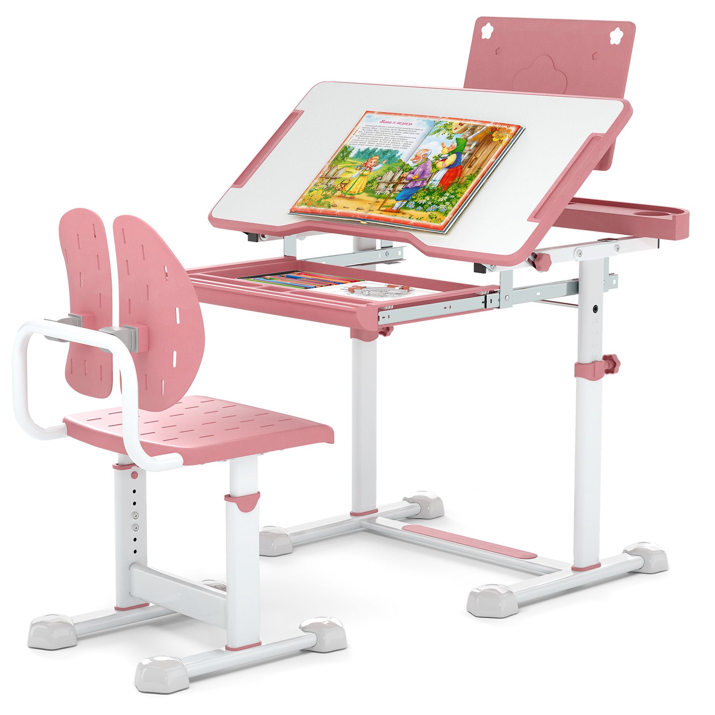 Kids Study Desk and Chair Set with Adjustable Height