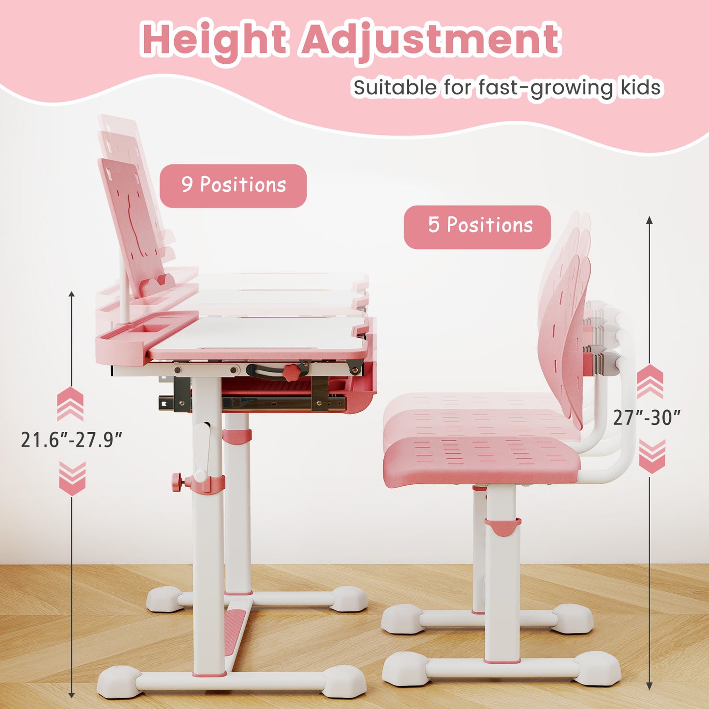 Kids Study Desk and Chair Set with Adjustable Height