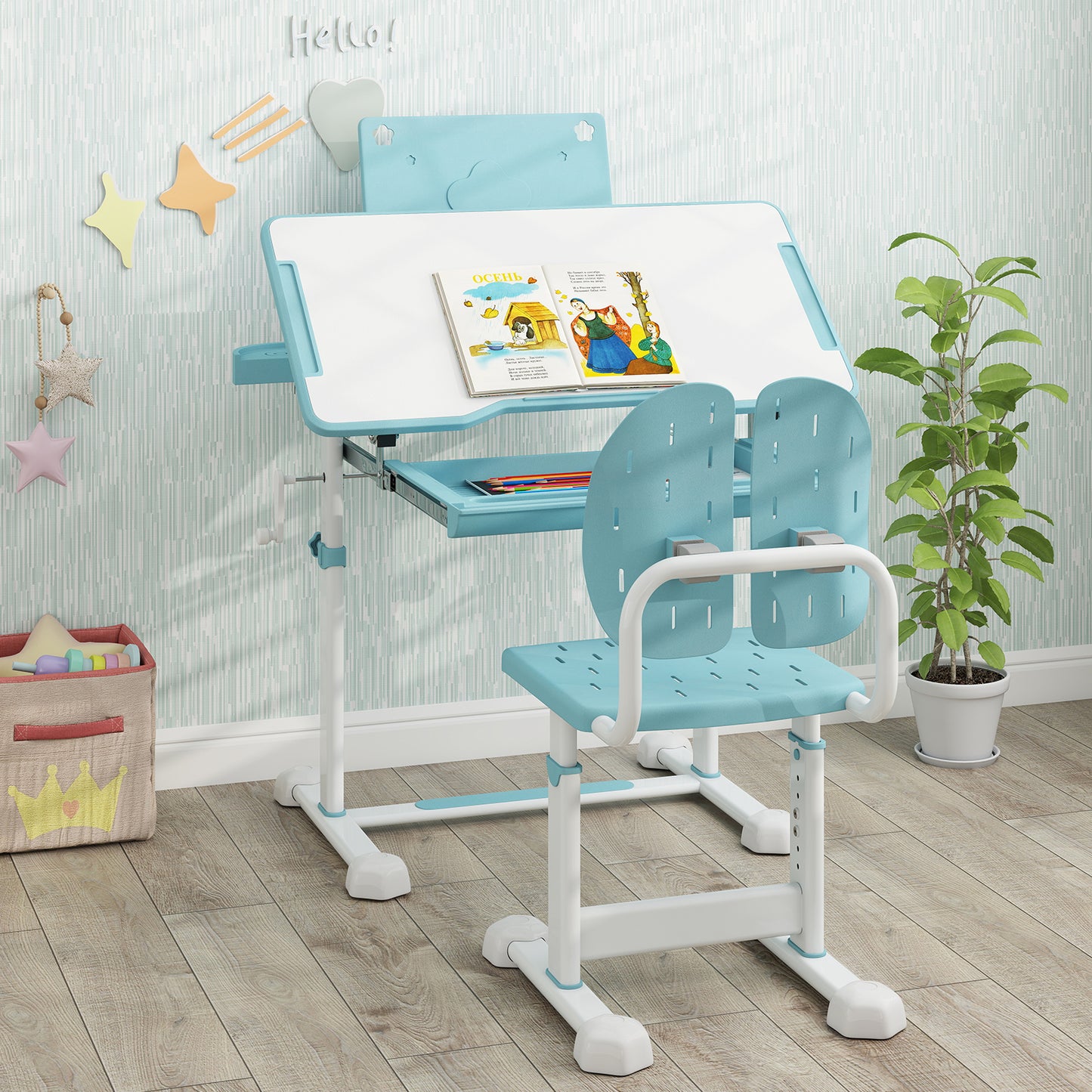 Kids Study Desk and Chair Set with Adjustable Height