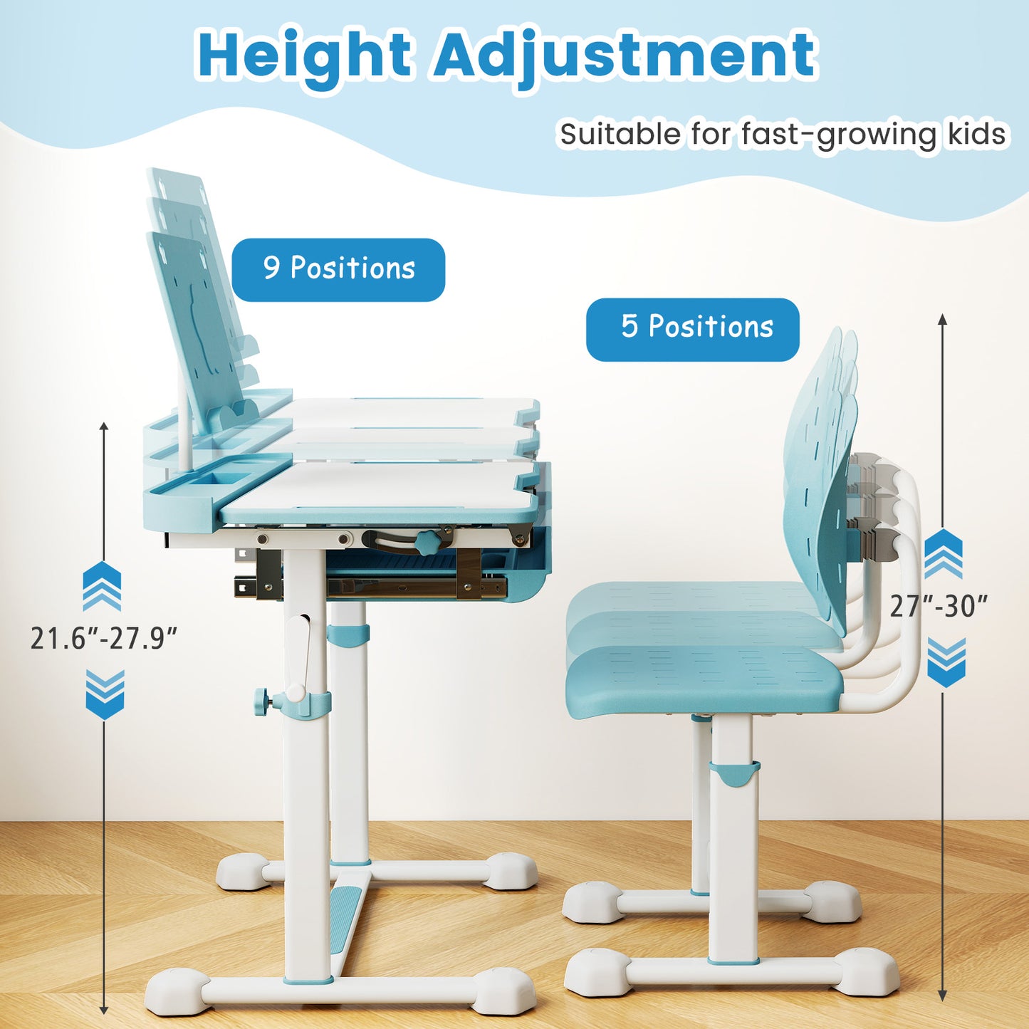Kids Study Desk and Chair Set with Adjustable Height
