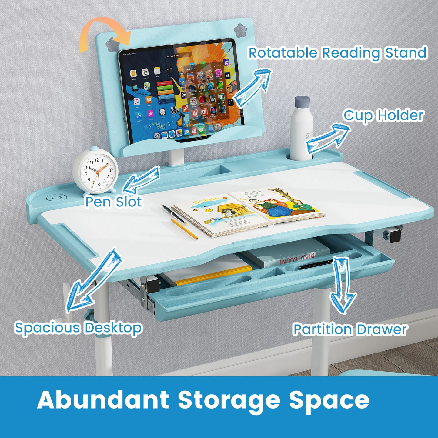Kids Study Desk and Chair Set with Adjustable Height