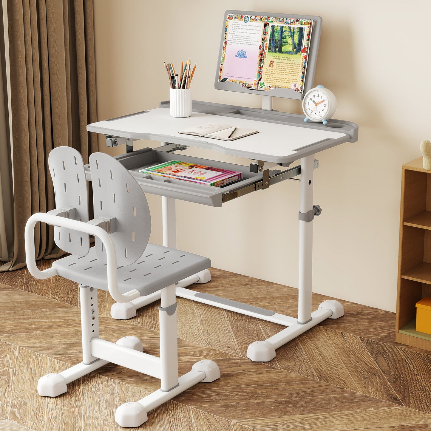 Kids Study Desk and Chair Set with Adjustable Height