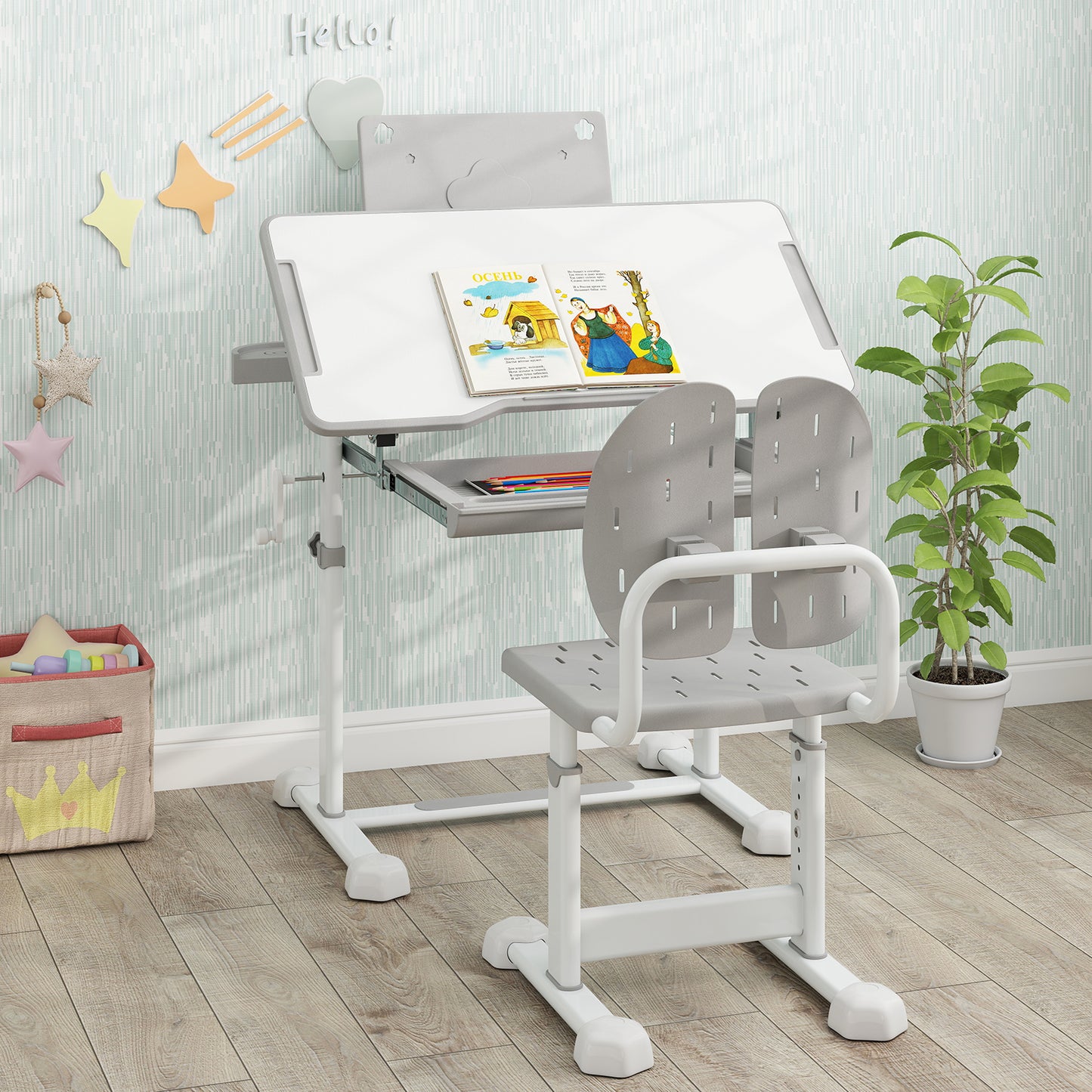 Kids Study Desk and Chair Set with Adjustable Height
