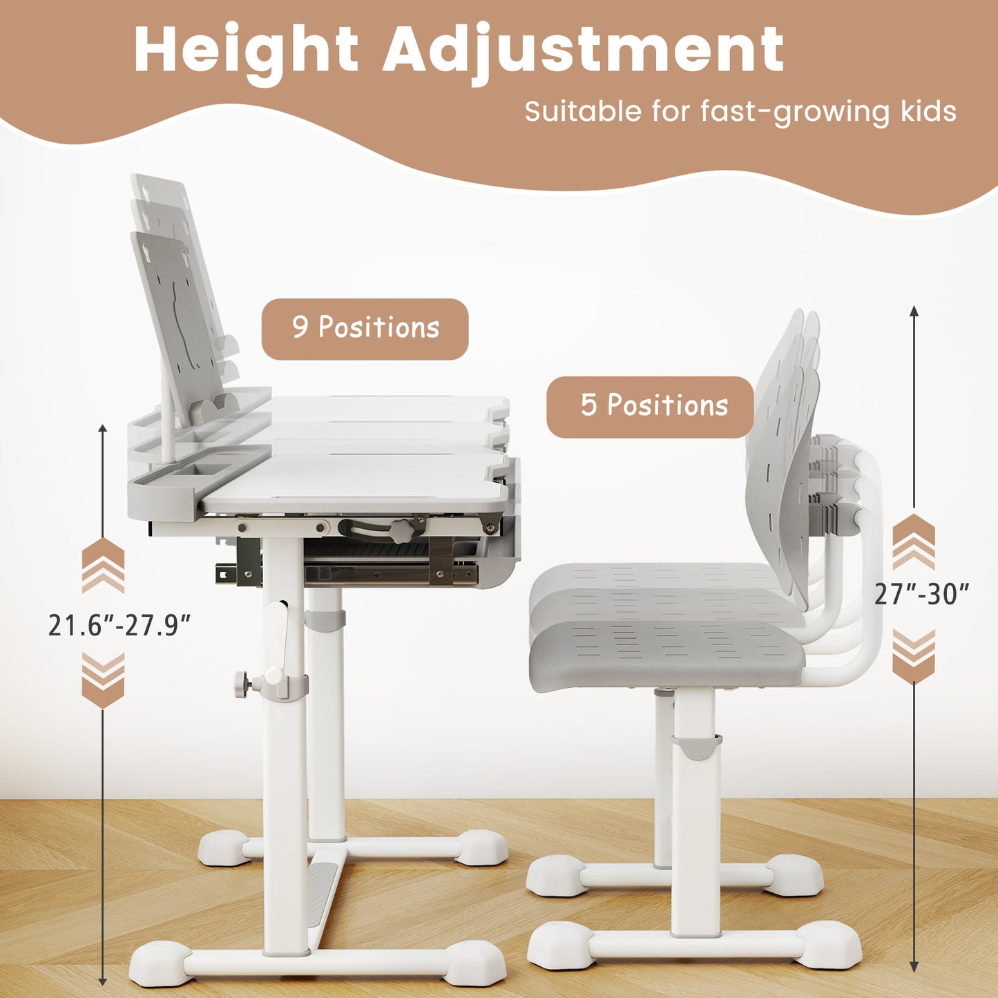 Kids Study Desk and Chair Set with Adjustable Height