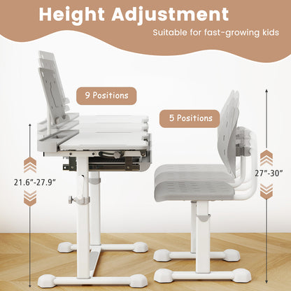 Kids Study Desk and Chair Set with Adjustable Height