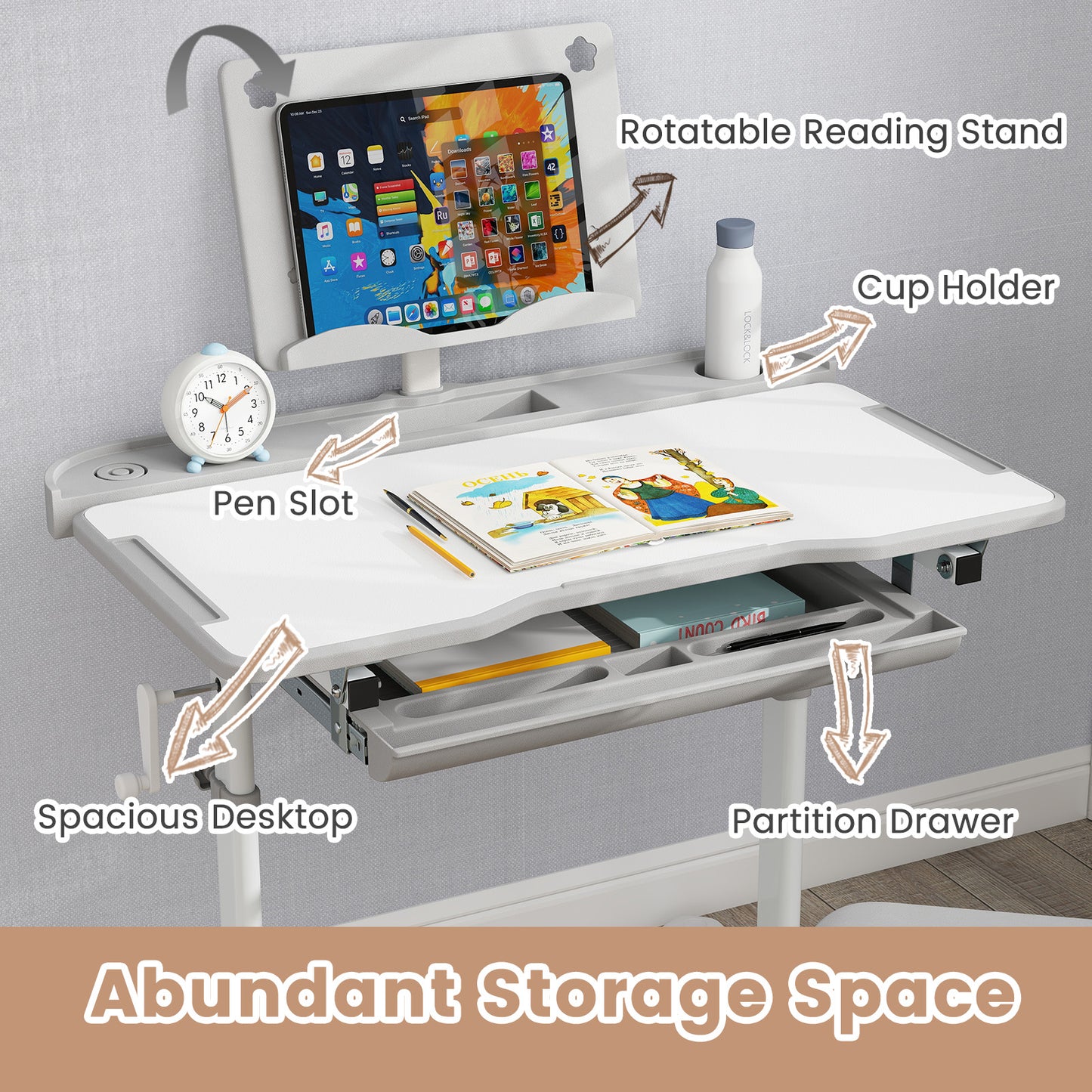 Kids Study Desk and Chair Set with Adjustable Height