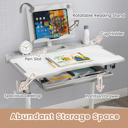 Kids Study Desk and Chair Set with Adjustable Height