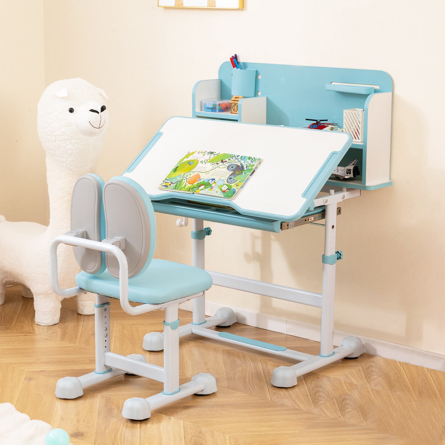 Kids Study Desk and Chair Set with Tilt Desktop