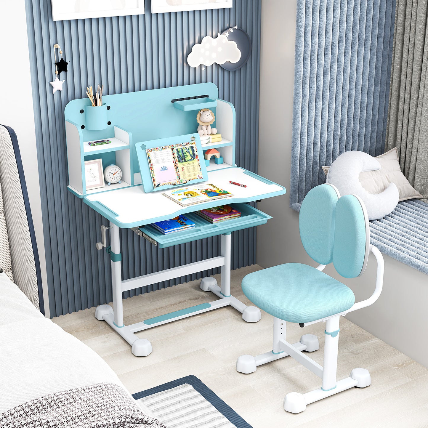 Kids Study Desk and Chair Set with Tilt Desktop