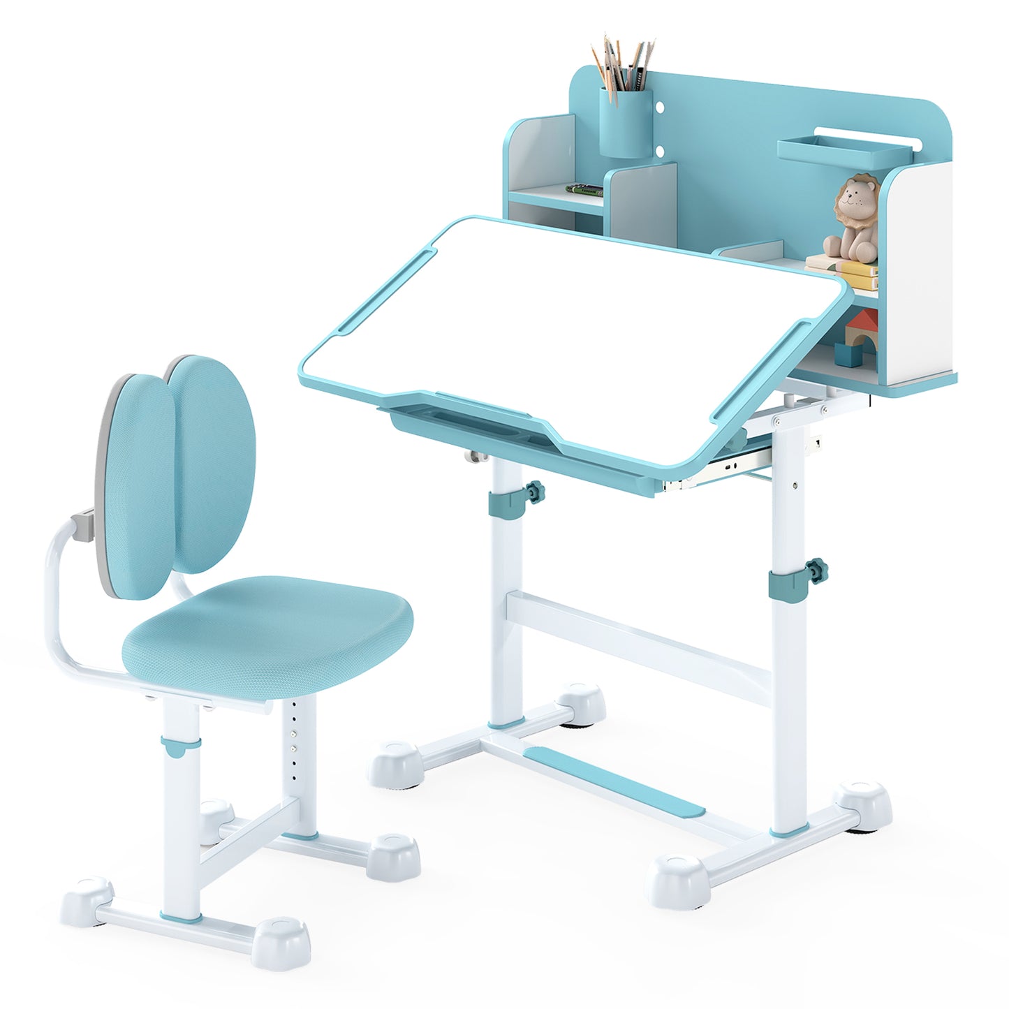 Kids Study Desk and Chair Set with Tilt Desktop