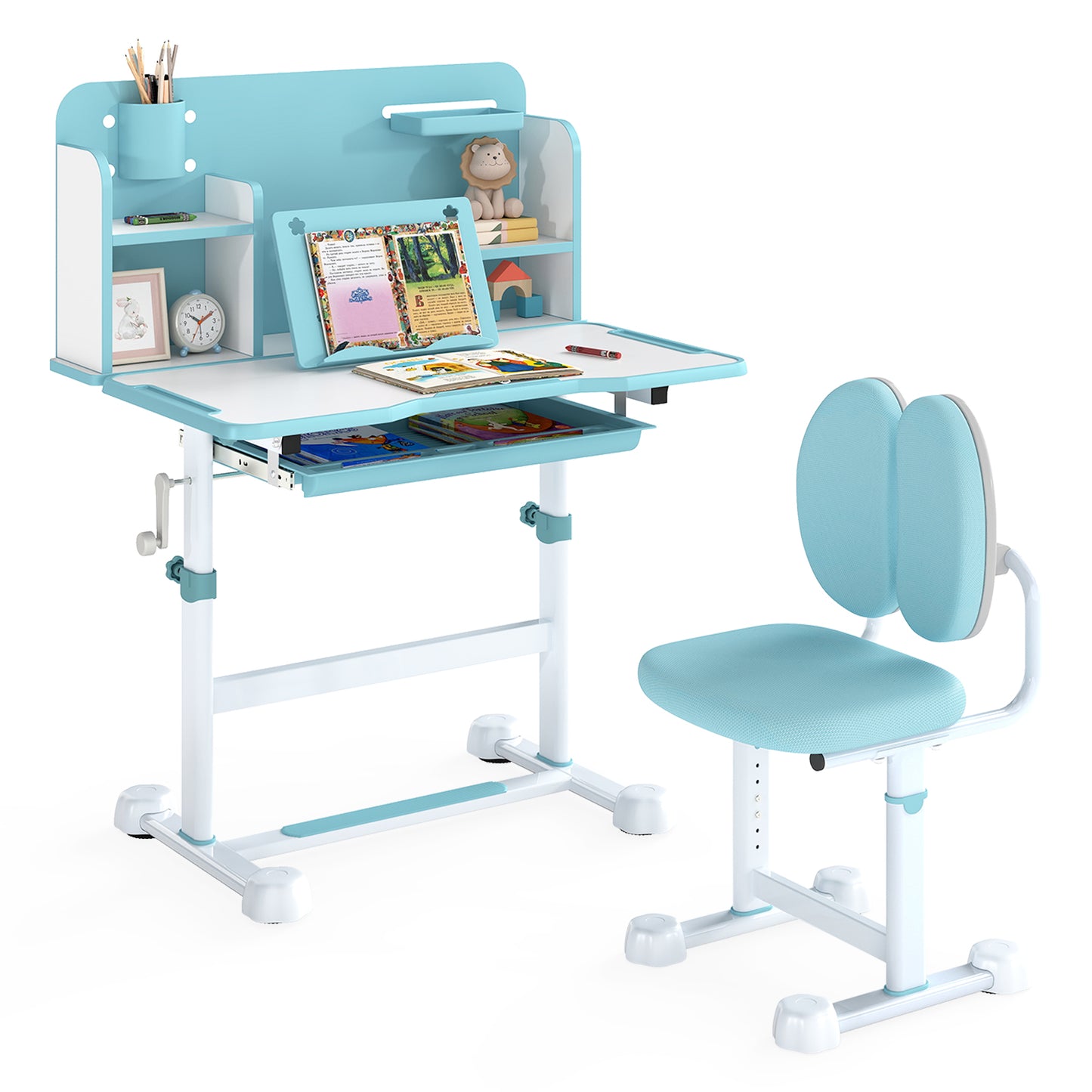 Kids Study Desk and Chair Set with Tilt Desktop