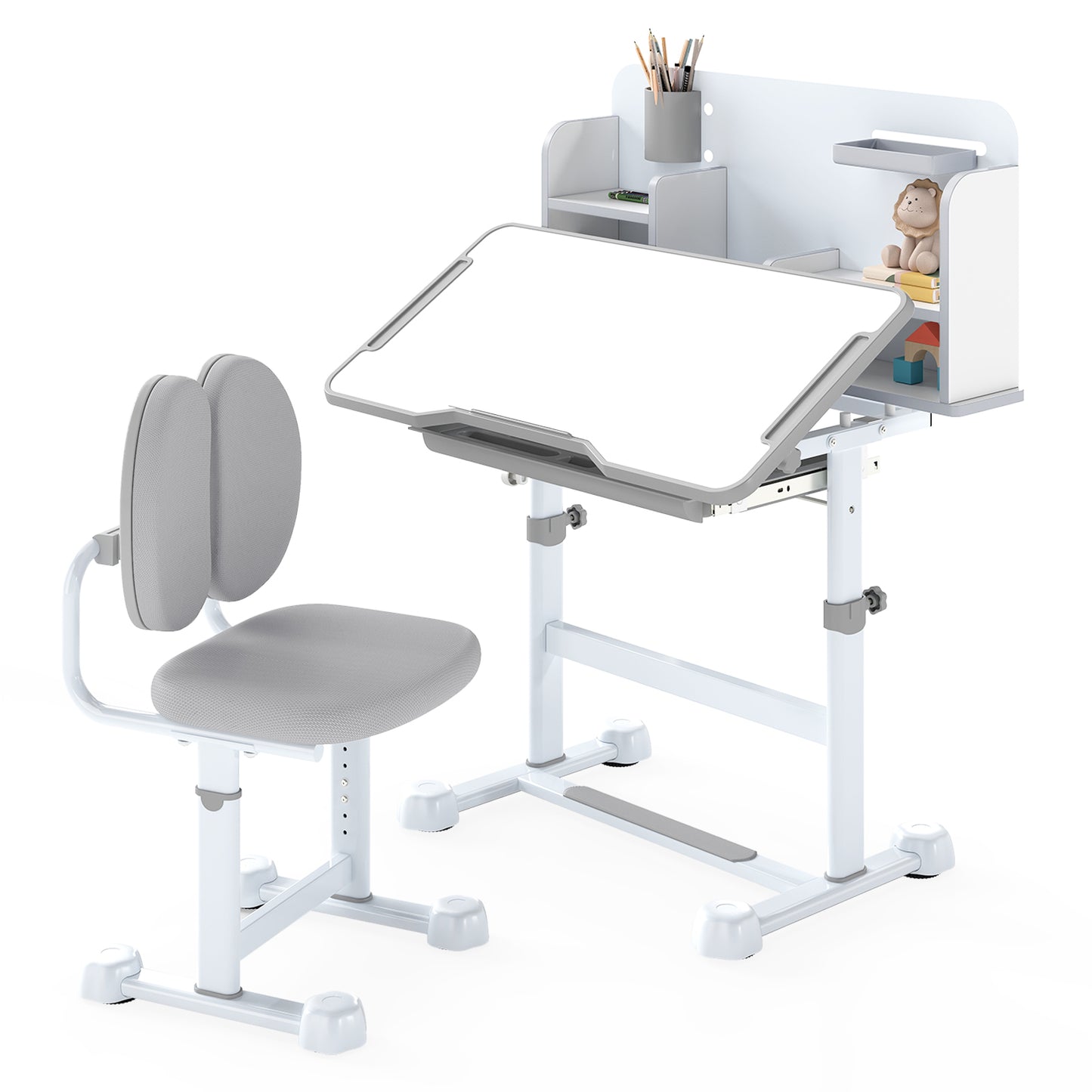 Kids Study Desk and Chair Set with Tilt Desktop