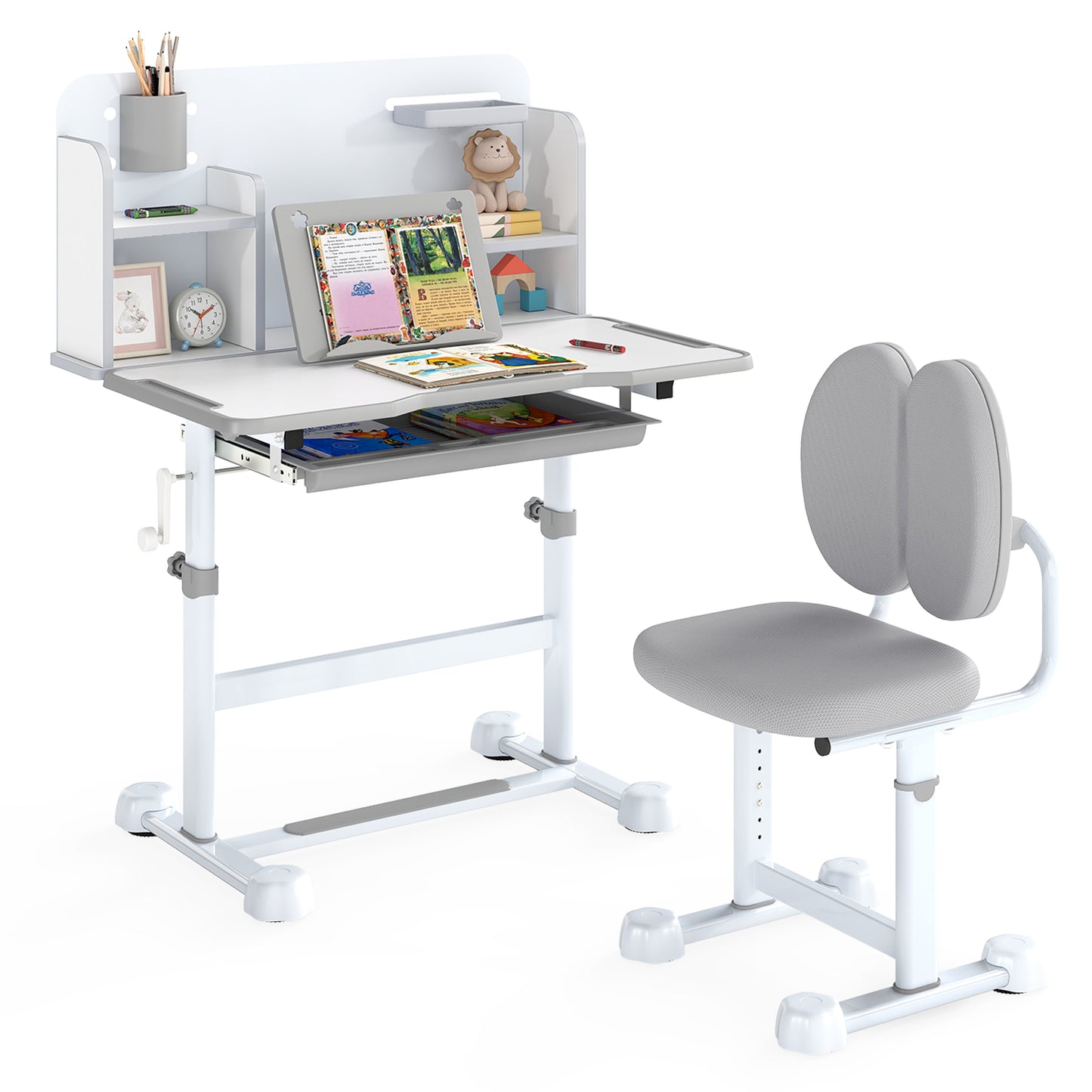 Kids Study Desk and Chair Set with Tilt Desktop