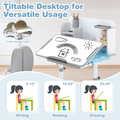 Kids Study Desk and Chair Set with Tilt Desktop