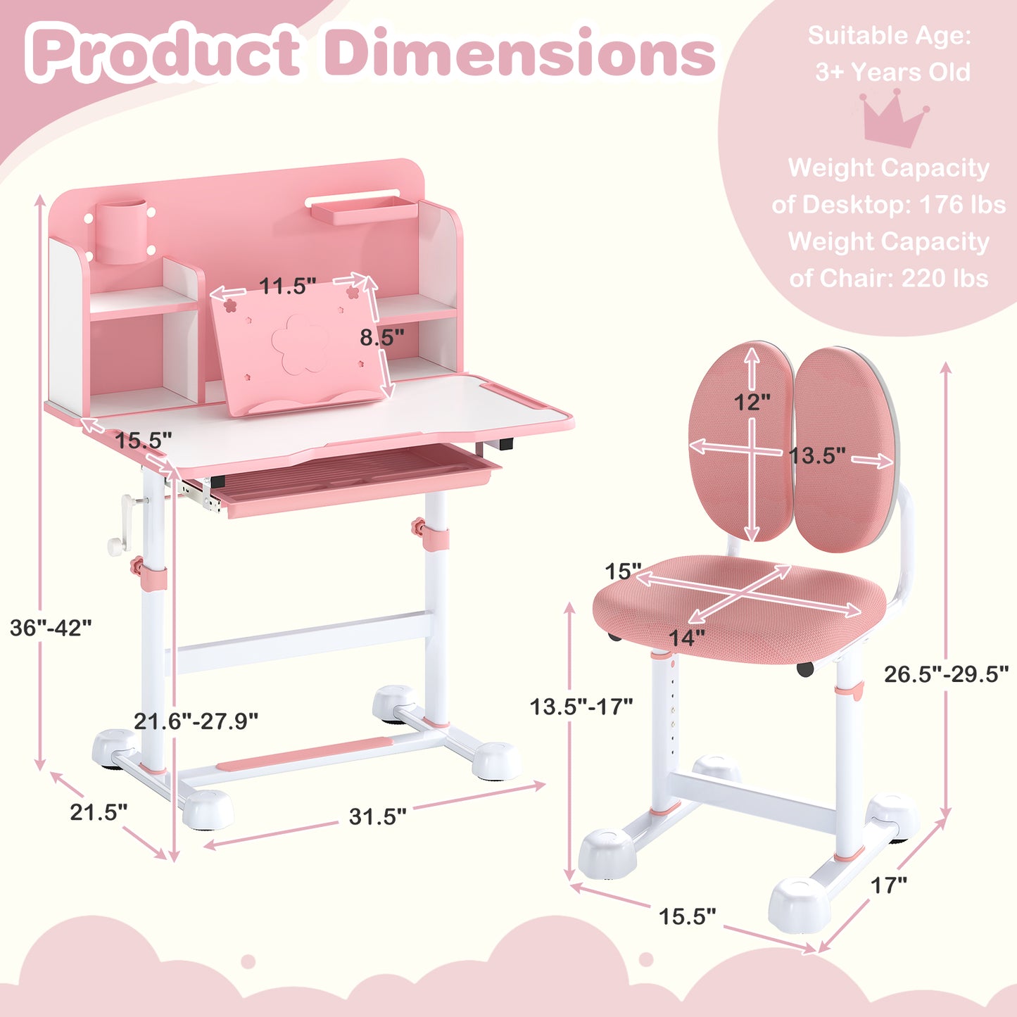 Kids Study Desk and Chair Set with Tilt Desktop