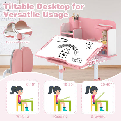 Kids Study Desk and Chair Set with Tilt Desktop