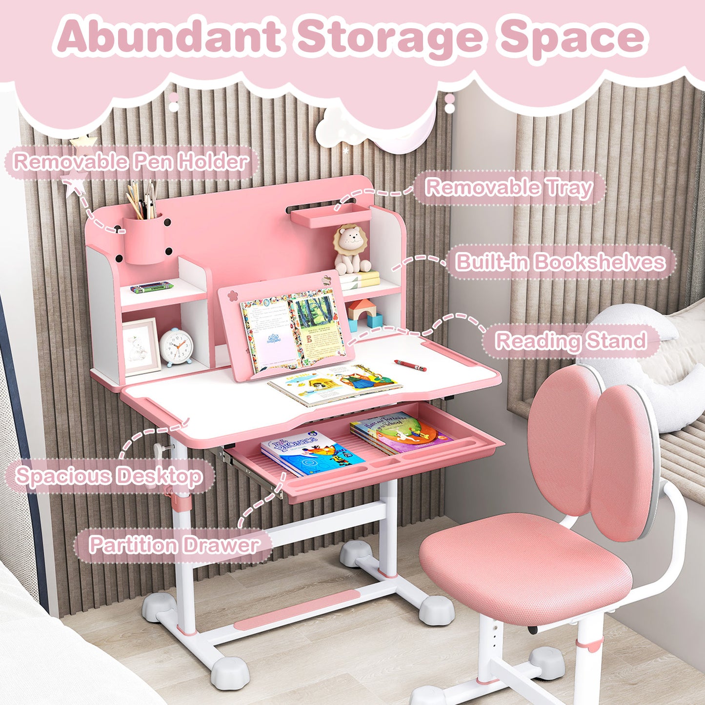 Kids Study Desk and Chair Set with Tilt Desktop
