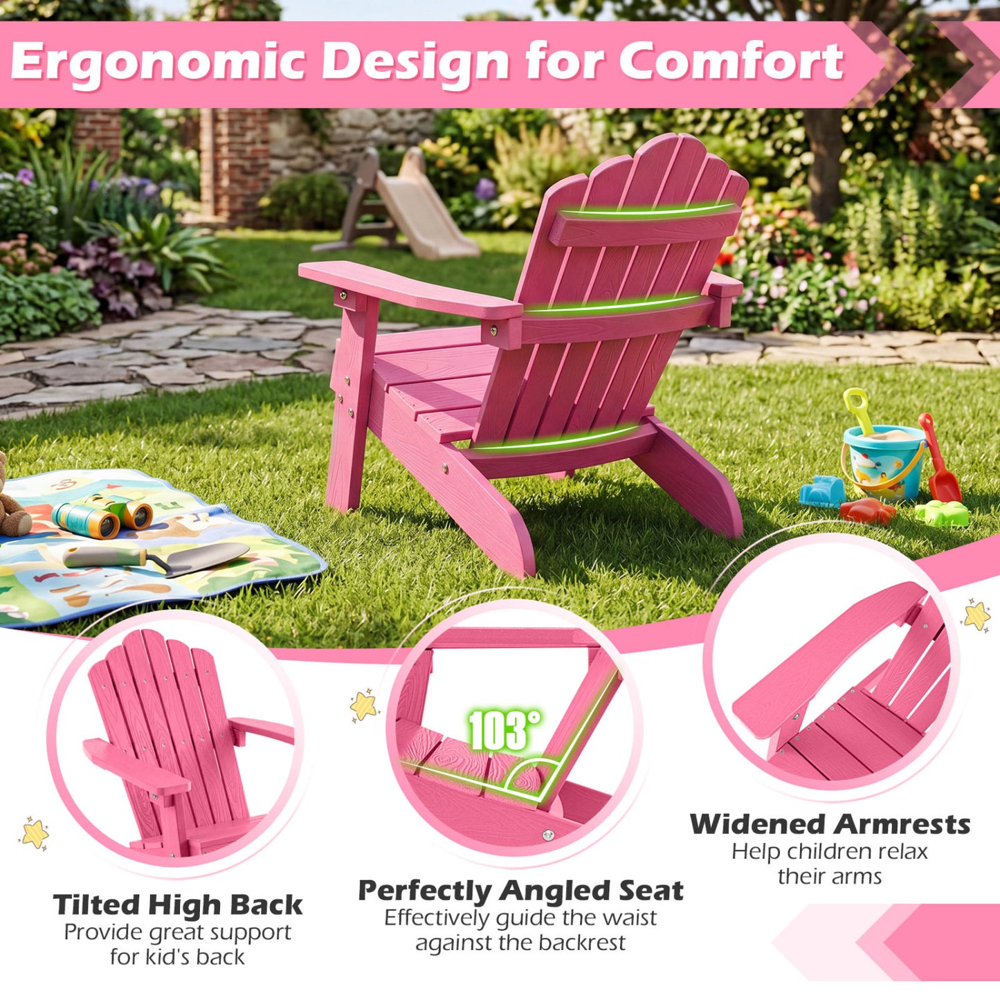 Kids Adirondack Chair All-Weather Outdoor Seating