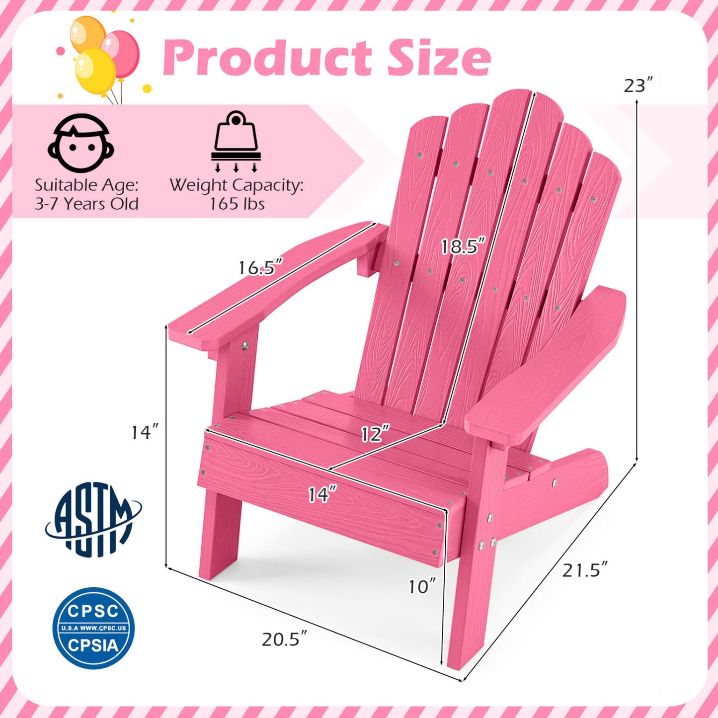 Kids Adirondack Chair All-Weather Outdoor Seating