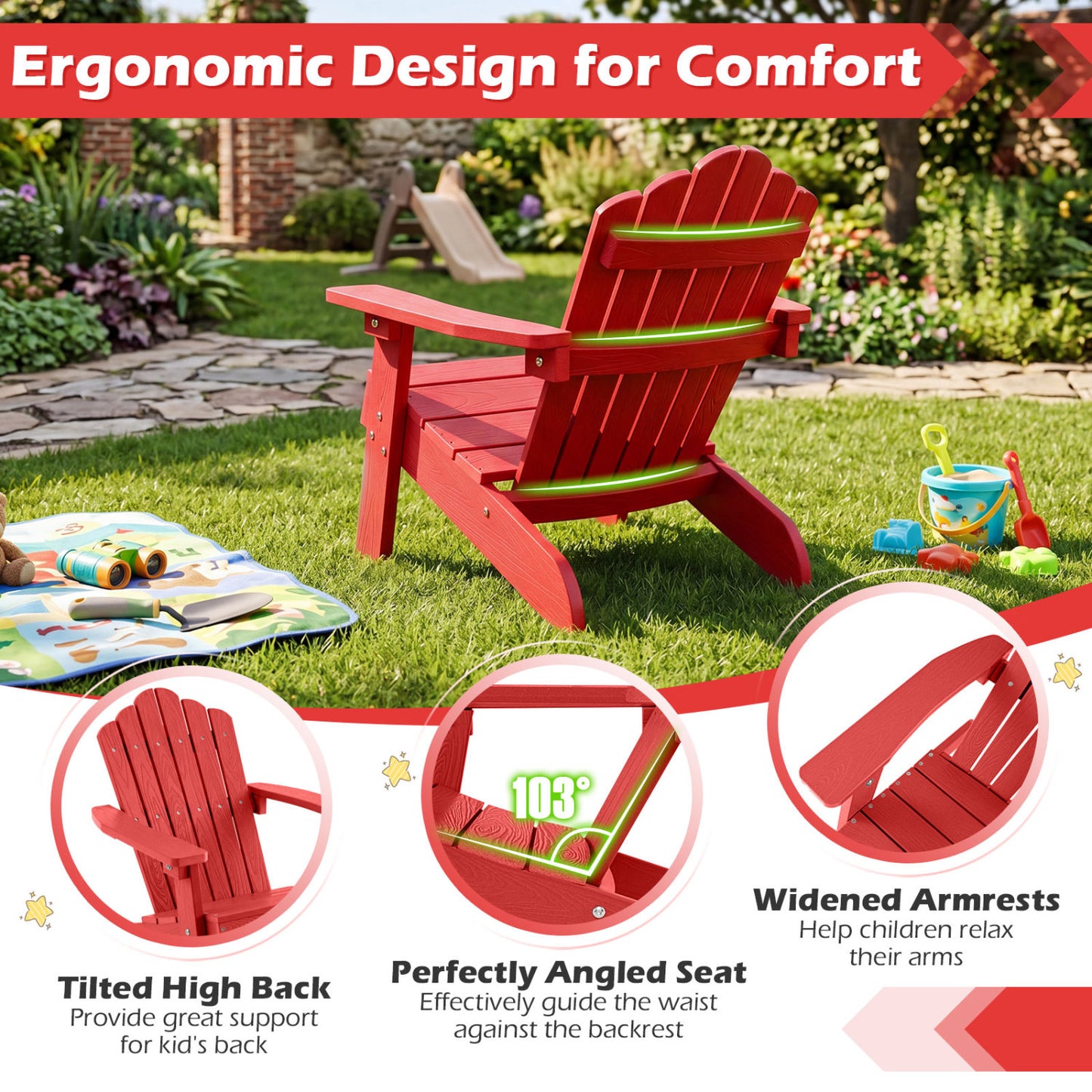 Kids Adirondack Chair All-Weather Outdoor Seating