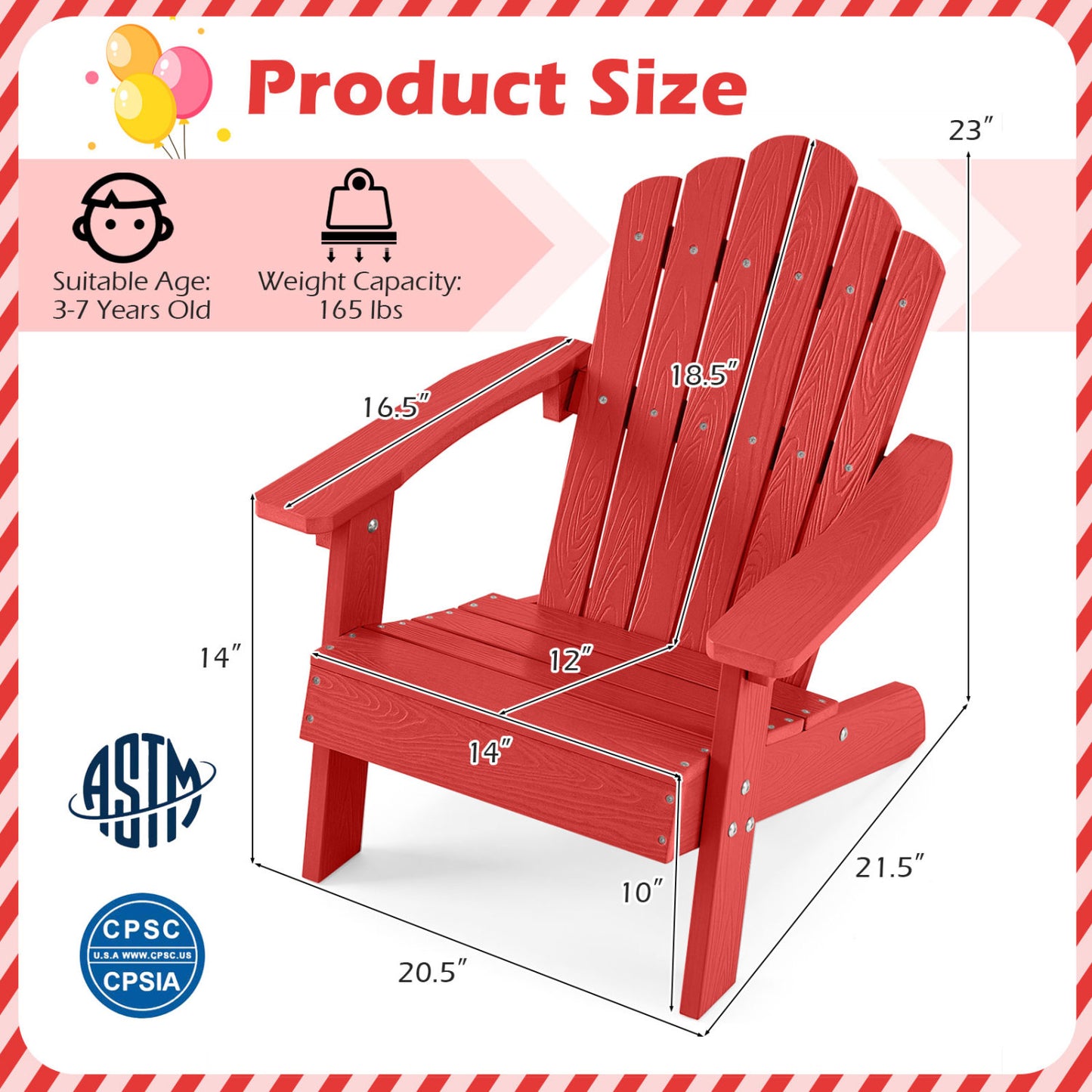 Kids Adirondack Chair All-Weather Outdoor Seating