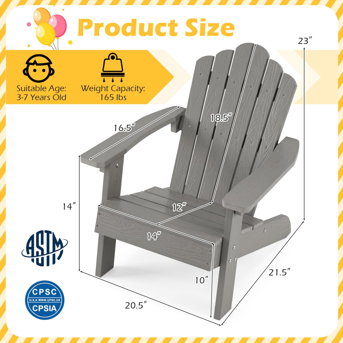 Kids Adirondack Chair All-Weather Outdoor Seating
