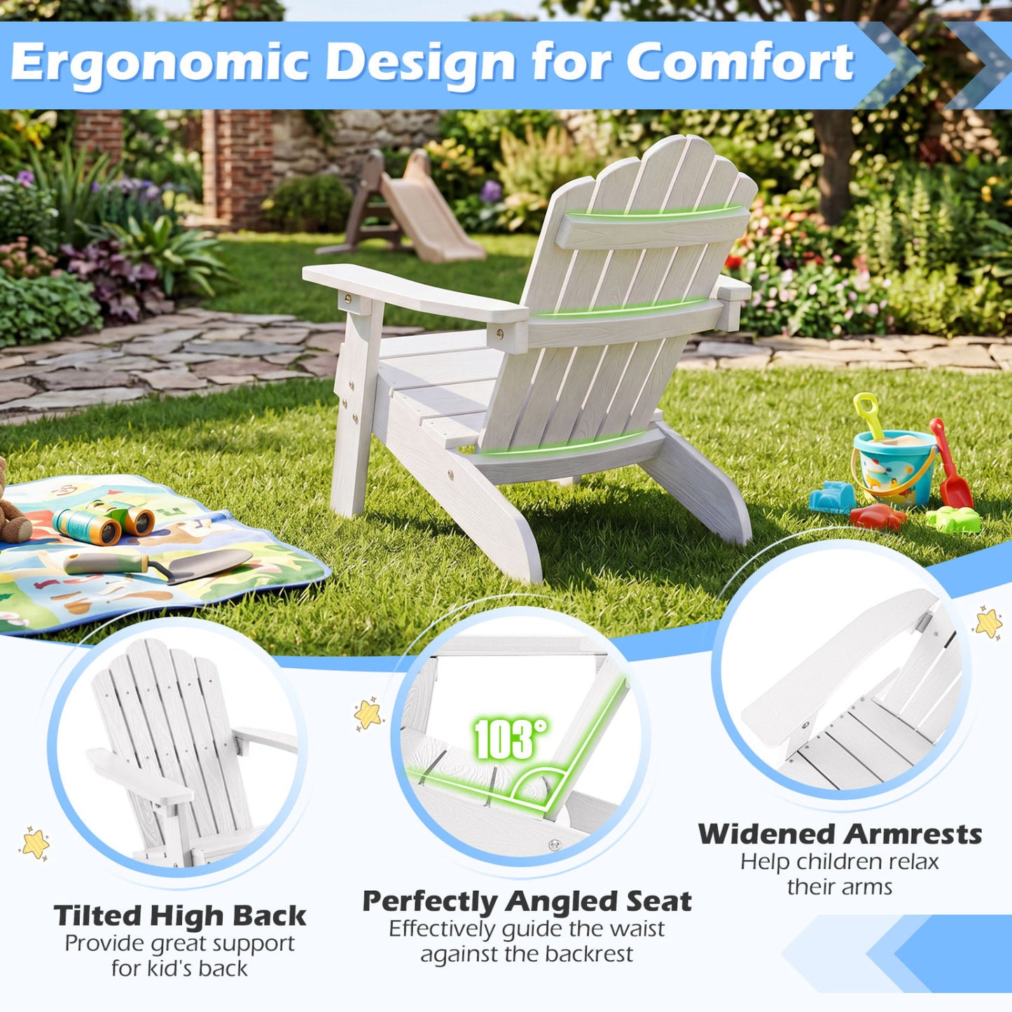 Kids Adirondack Chair All-Weather Outdoor Seating