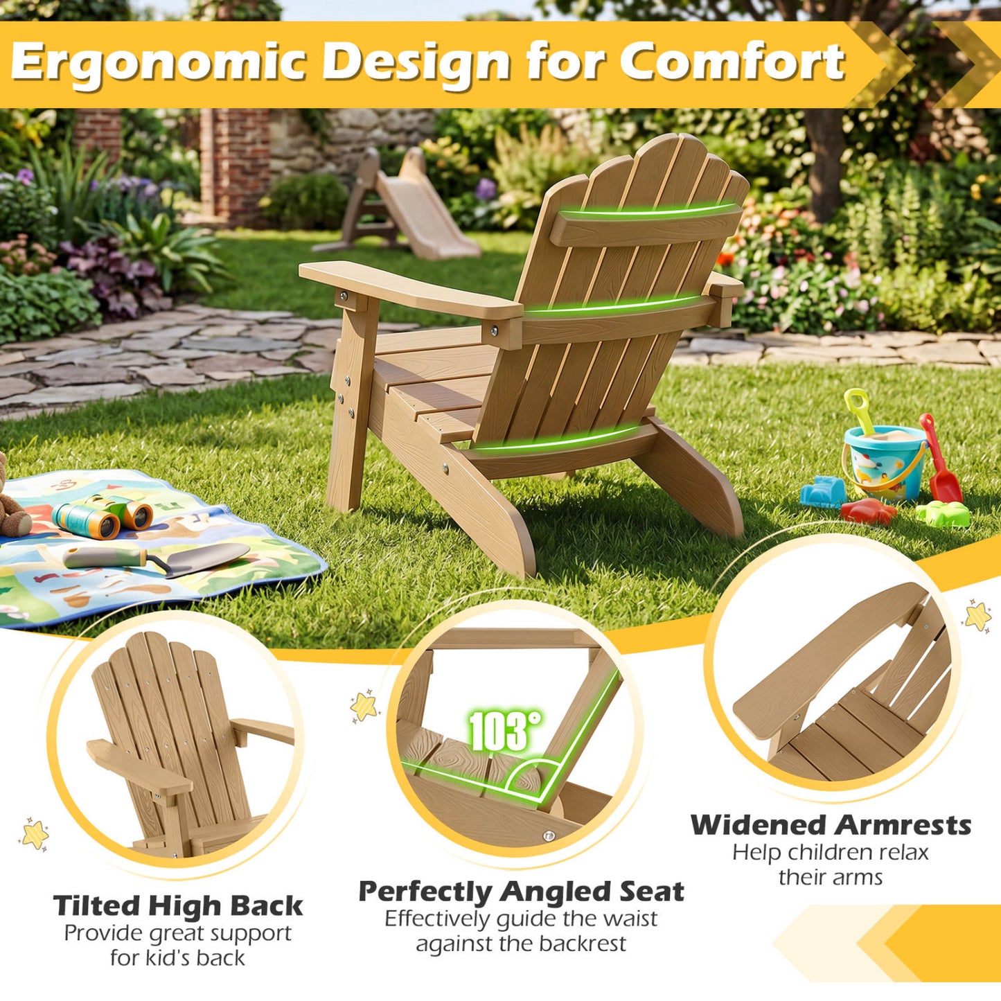 Kids Adirondack Chair All-Weather Outdoor Seating