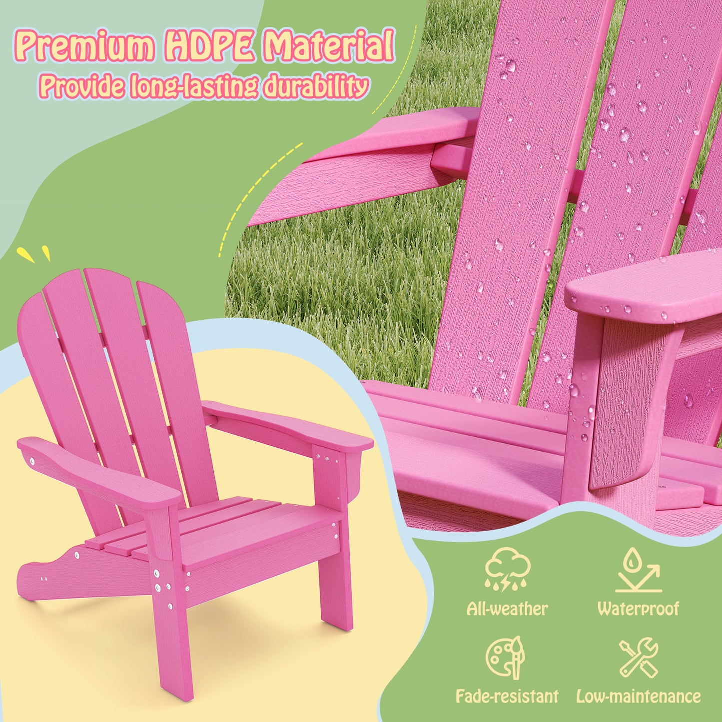 Kids Adirondack Chair with High Backrest and Armrests