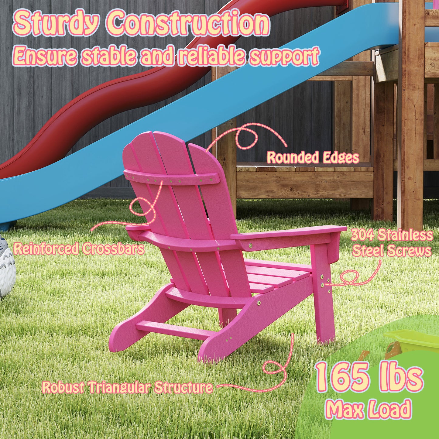 Kids Adirondack Chair with High Backrest and Armrests