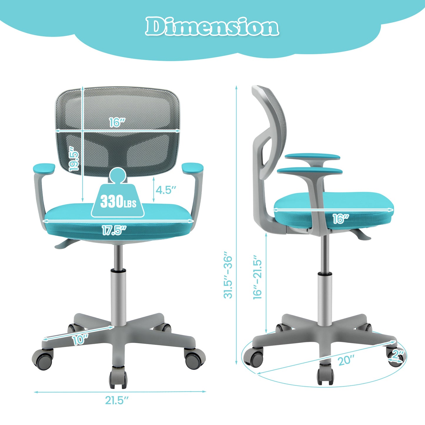 Kids Adjustable Desk Chair with Auto Brake Casters