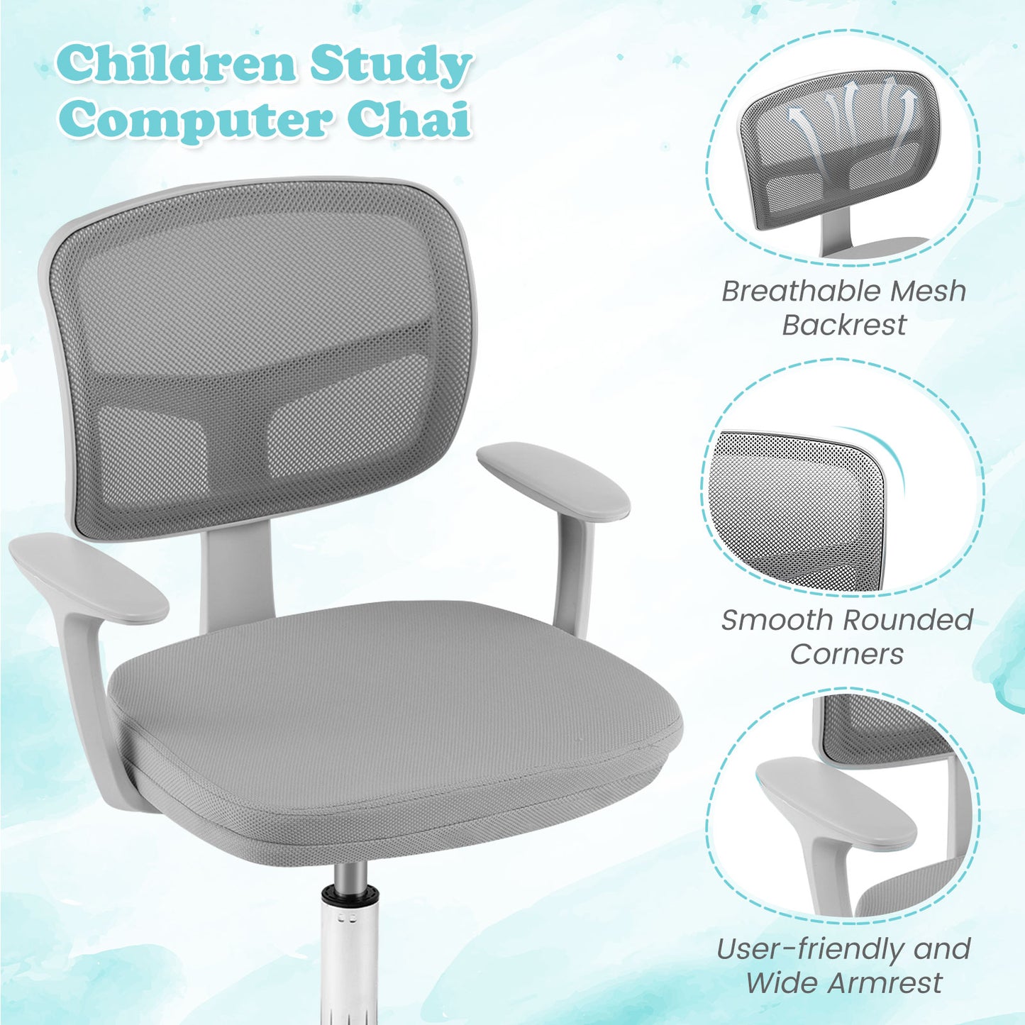 Kids Adjustable Desk Chair with Auto Brake Casters