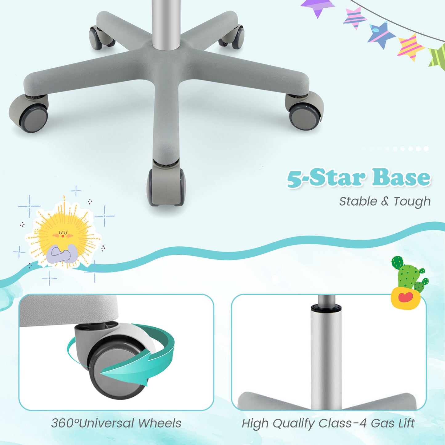 Kids Adjustable Desk Chair with Auto Brake Casters