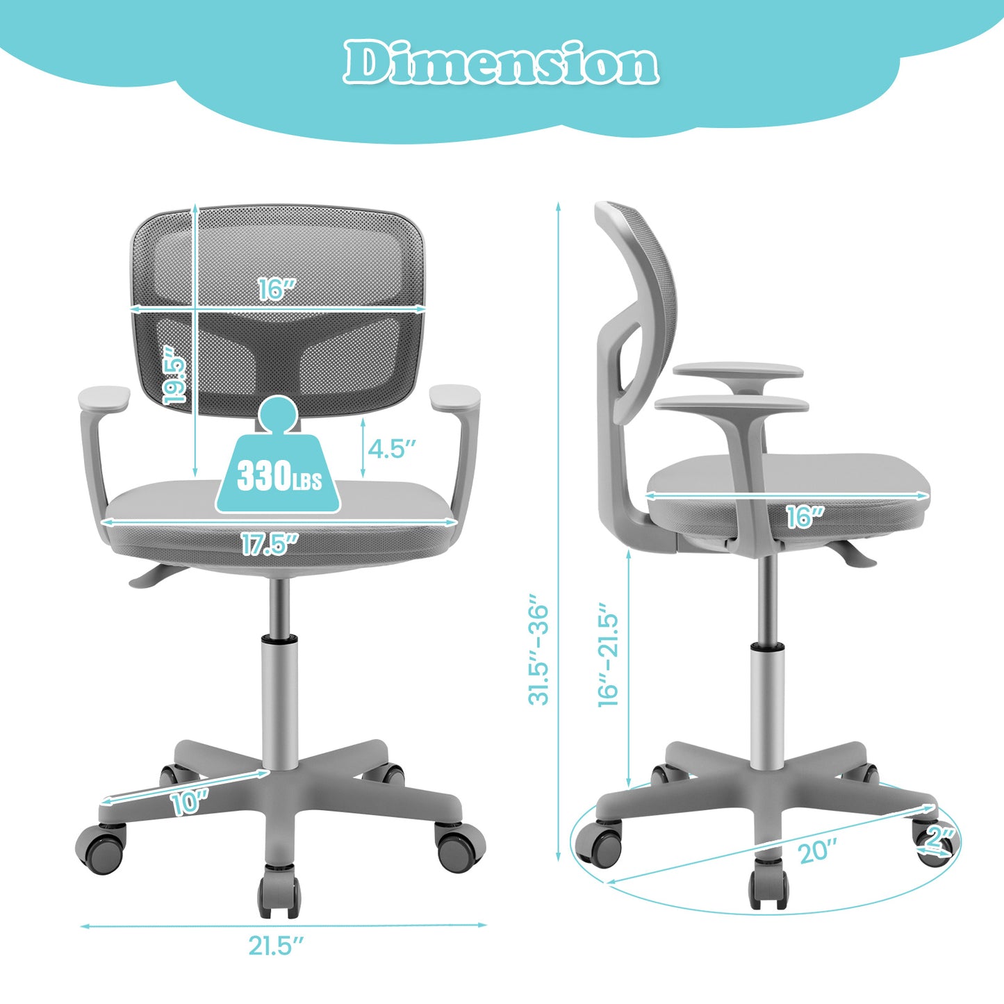 Kids Adjustable Desk Chair with Auto Brake Casters