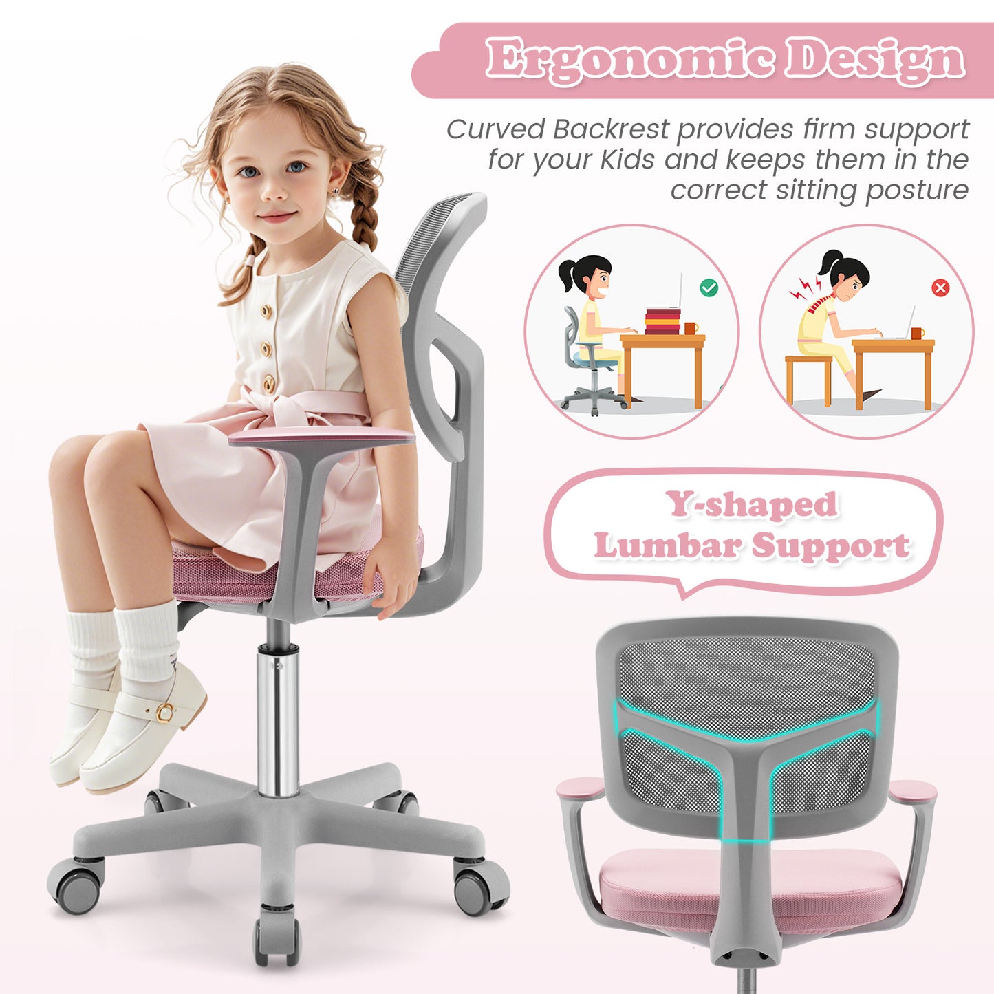 Kids Adjustable Desk Chair with Auto Brake Casters