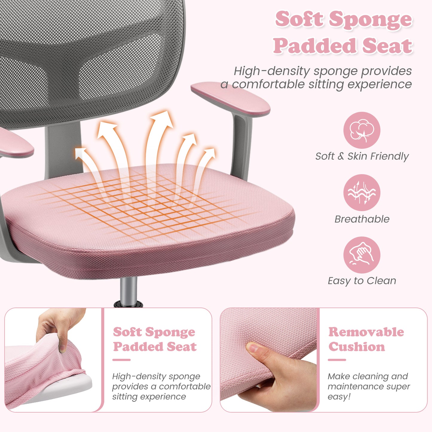 Kids Adjustable Desk Chair with Auto Brake Casters