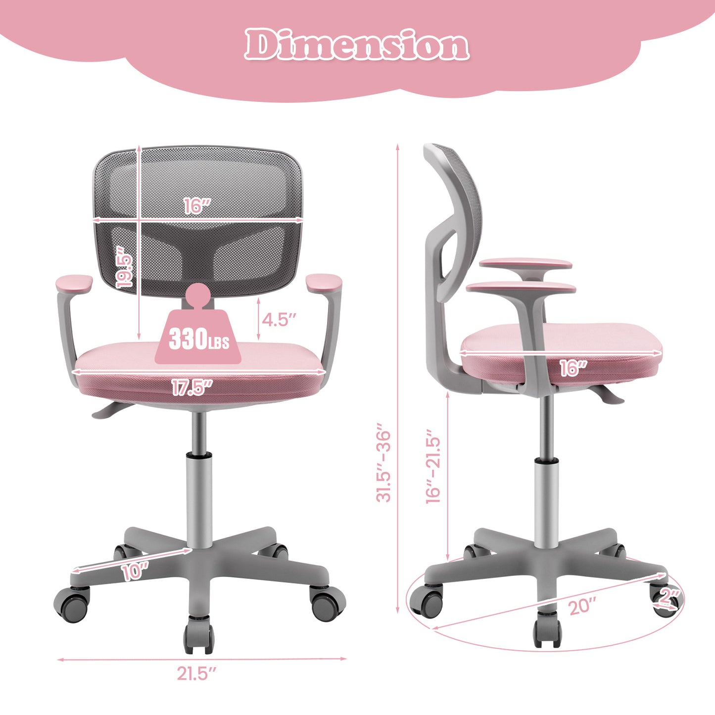 Kids Adjustable Desk Chair with Auto Brake Casters