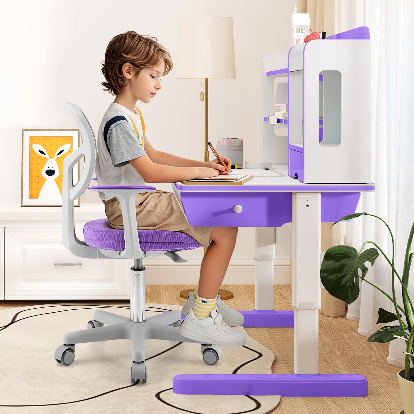 Kids Adjustable Desk Chair with Auto Brake Casters