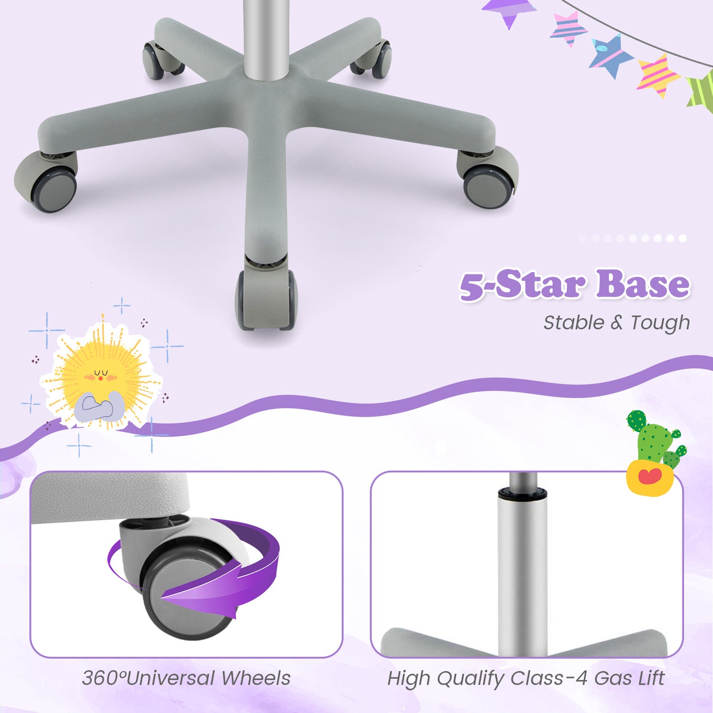 Kids Adjustable Desk Chair with Auto Brake Casters