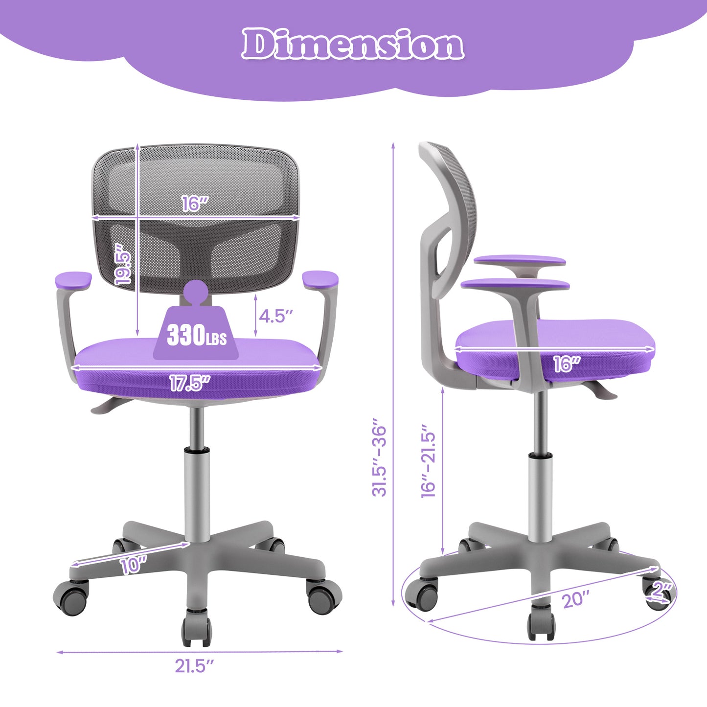 Kids Adjustable Desk Chair with Auto Brake Casters