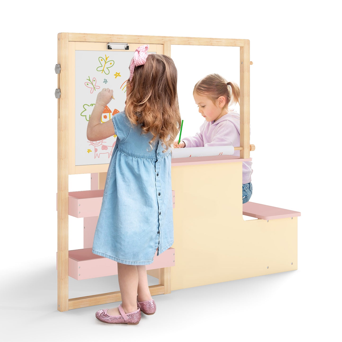 Kids Art Center Wooden Table & Bench Set with Storage