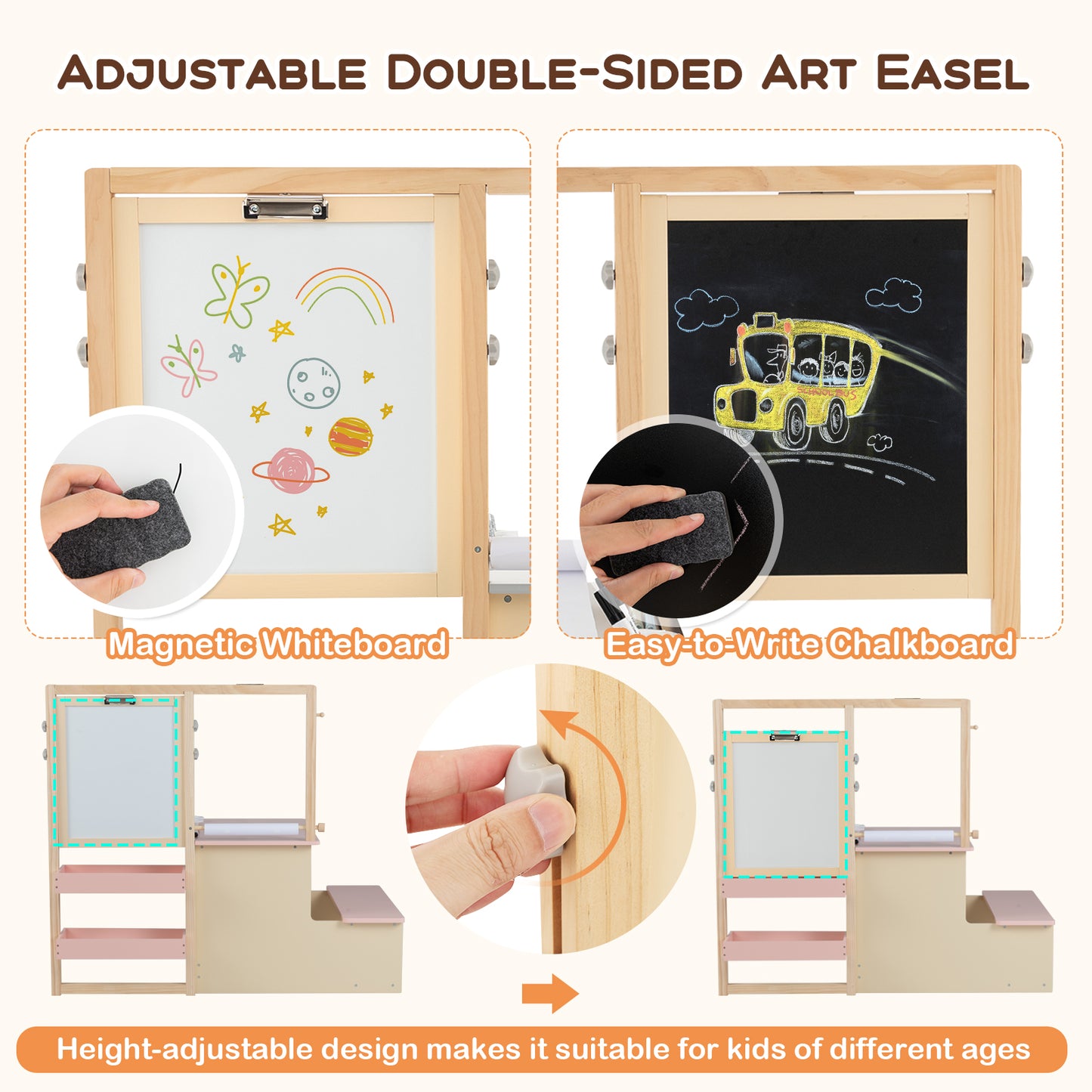 Kids Art Center Wooden Table & Bench Set with Storage
