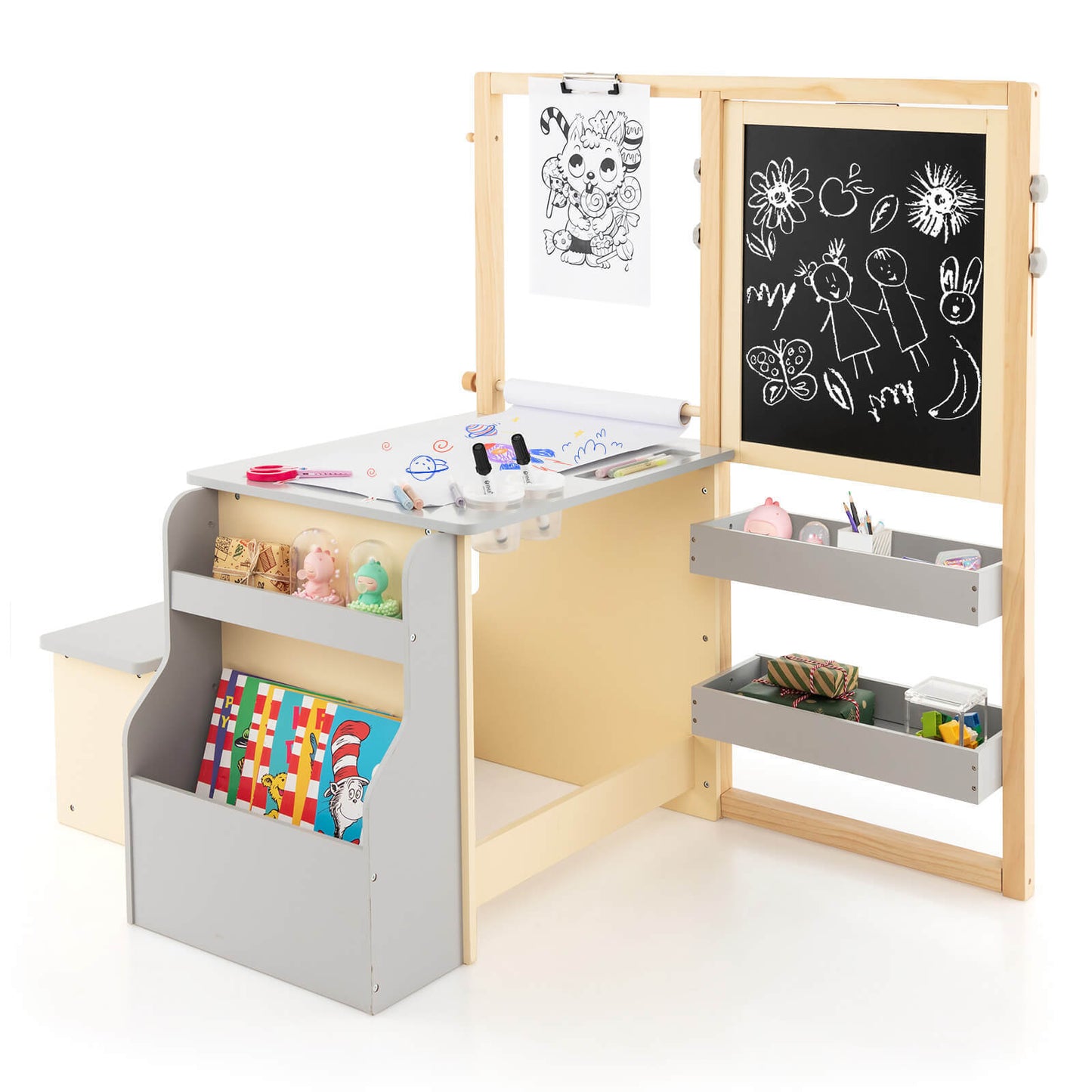 Kids Art Center Wooden Table & Bench Set with Storage