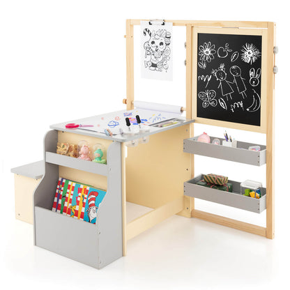 Kids Art Center Wooden Table & Bench Set with Storage